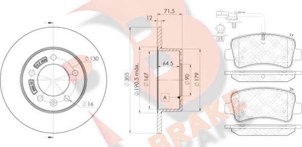 R Brake 3R20018767 - Kit freno, Freno a disco autozon.pro