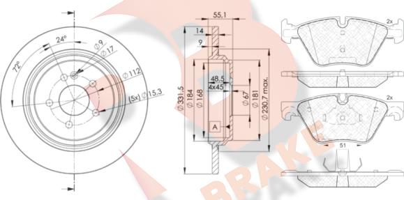 R Brake 3R20023555 - Kit freno, Freno a disco autozon.pro