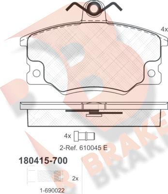 R Brake RB0415-700 - Kit pastiglie freno, Freno a disco autozon.pro