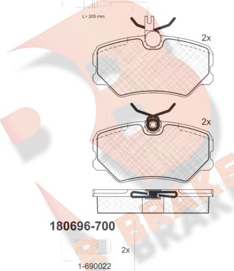 R Brake RB0696-700 - Kit pastiglie freno, Freno a disco autozon.pro