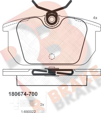 R Brake RB0674-700 - Kit pastiglie freno, Freno a disco autozon.pro