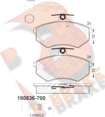 R Brake RB0836-700 - Kit pastiglie freno, Freno a disco autozon.pro