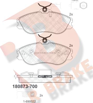 R Brake RB0873-700 - Kit pastiglie freno, Freno a disco autozon.pro