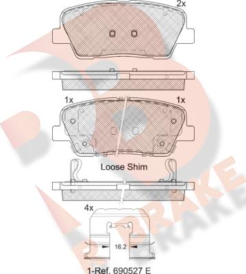 R Brake RB1954-233 - Kit pastiglie freno, Freno a disco autozon.pro