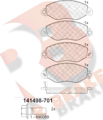 R Brake RB1498-701 - Kit pastiglie freno, Freno a disco autozon.pro