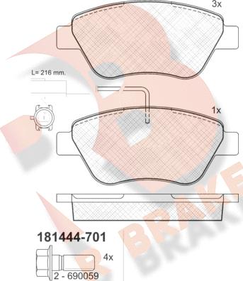 R Brake RB1444-701 - Kit pastiglie freno, Freno a disco autozon.pro