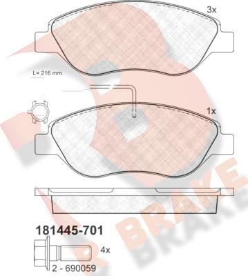 R Brake RB1445-701 - Kit pastiglie freno, Freno a disco autozon.pro