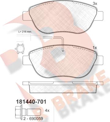 R Brake RB1440-701 - Kit pastiglie freno, Freno a disco autozon.pro