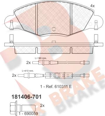 R Brake RB1406-701 - Kit pastiglie freno, Freno a disco autozon.pro