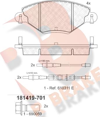 R Brake RB1419-701 - Kit pastiglie freno, Freno a disco autozon.pro