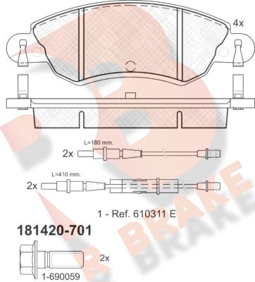 R Brake RB1420-701 - Kit pastiglie freno, Freno a disco autozon.pro