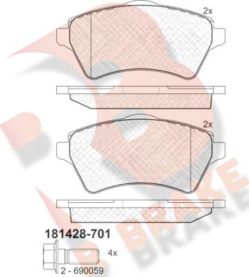 R Brake RB1428-701 - Kit pastiglie freno, Freno a disco autozon.pro