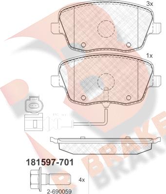 R Brake RB1597-701 - Kit pastiglie freno, Freno a disco autozon.pro