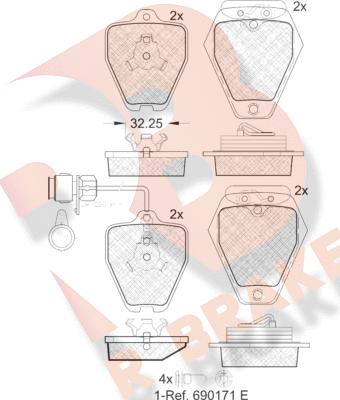 R Brake RB1691 - Kit pastiglie freno, Freno a disco autozon.pro