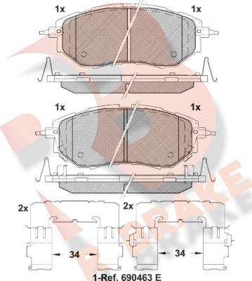 R Brake RB1697-067 - Kit pastiglie freno, Freno a disco autozon.pro