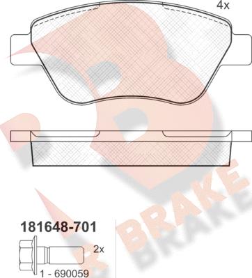 R Brake RB1648-701 - Kit pastiglie freno, Freno a disco autozon.pro