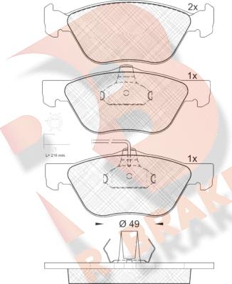 R Brake RB1601 - Kit pastiglie freno, Freno a disco autozon.pro