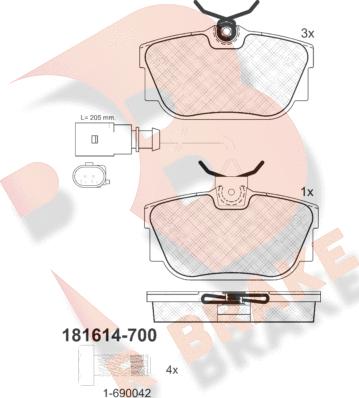 R Brake RB1614-700 - Kit pastiglie freno, Freno a disco autozon.pro