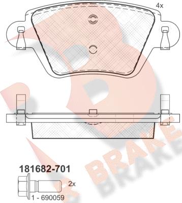 R Brake RB1682-701 - Kit pastiglie freno, Freno a disco autozon.pro