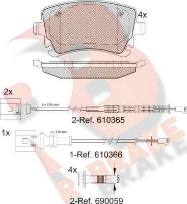 R Brake RB1674-208 - Kit pastiglie freno, Freno a disco autozon.pro