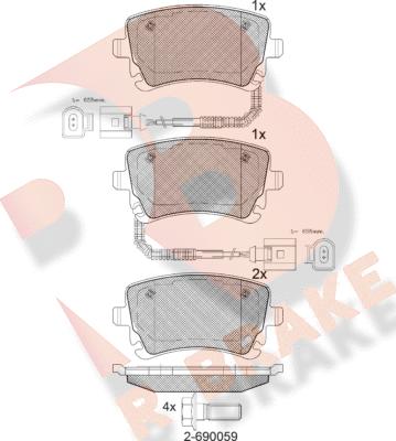 R Brake RB1674 - Kit pastiglie freno, Freno a disco autozon.pro