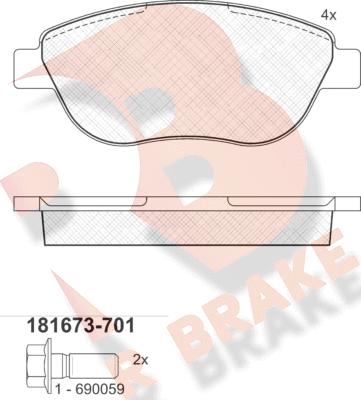 R Brake RB1673-701 - Kit pastiglie freno, Freno a disco autozon.pro