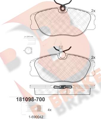 R Brake RB1098-700 - Kit pastiglie freno, Freno a disco autozon.pro