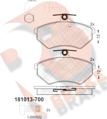 R Brake RB1013-700 - Kit pastiglie freno, Freno a disco autozon.pro