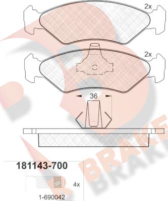 R Brake RB1143-700 - Kit pastiglie freno, Freno a disco autozon.pro