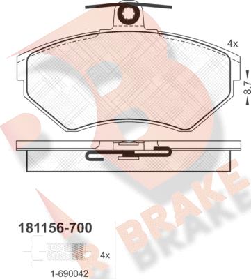 R Brake RB1156-700 - Kit pastiglie freno, Freno a disco autozon.pro