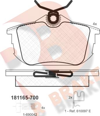 R Brake RB1165-700 - Kit pastiglie freno, Freno a disco autozon.pro