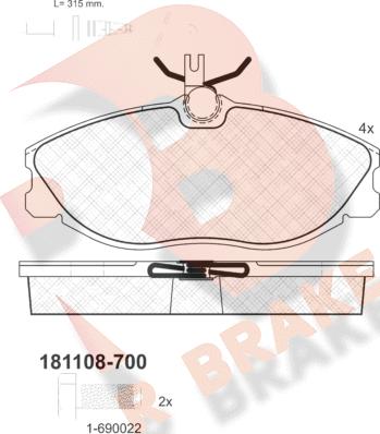 R Brake RB1108-700 - Kit pastiglie freno, Freno a disco autozon.pro