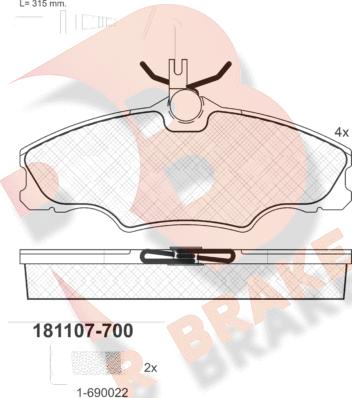 R Brake RB1107-700 - Kit pastiglie freno, Freno a disco autozon.pro