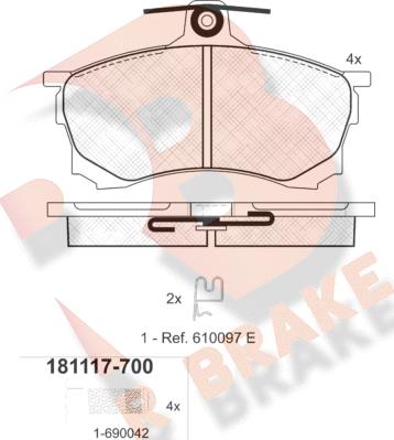 R Brake RB1117-700 - Kit pastiglie freno, Freno a disco autozon.pro