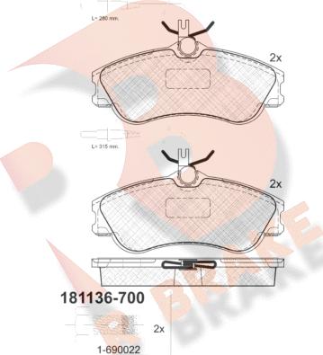 R Brake RB1136-700 - Kit pastiglie freno, Freno a disco autozon.pro