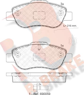 R Brake RB1843 - Kit pastiglie freno, Freno a disco autozon.pro