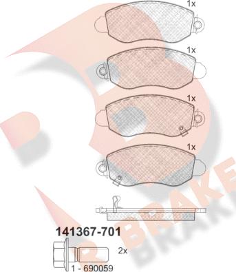 R Brake RB1367-701 - Kit pastiglie freno, Freno a disco autozon.pro