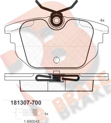 R Brake RB1307-700 - Kit pastiglie freno, Freno a disco autozon.pro