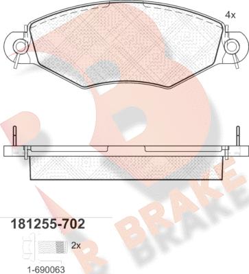 R Brake RB1255-702 - Kit pastiglie freno, Freno a disco autozon.pro