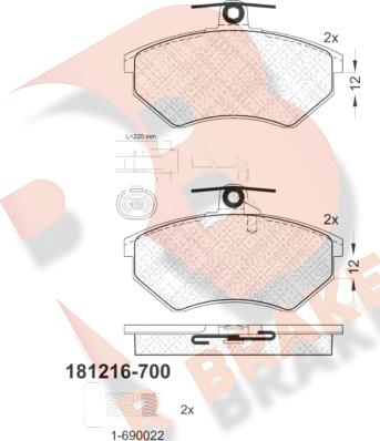 R Brake RB1216-700 - Kit pastiglie freno, Freno a disco autozon.pro