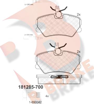 R Brake RB1285-700 - Kit pastiglie freno, Freno a disco autozon.pro