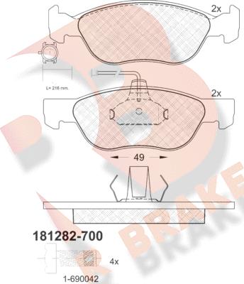 R Brake RB1282-700 - Kit pastiglie freno, Freno a disco autozon.pro