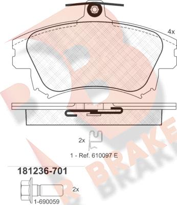 R Brake RB1236-701 - Kit pastiglie freno, Freno a disco autozon.pro