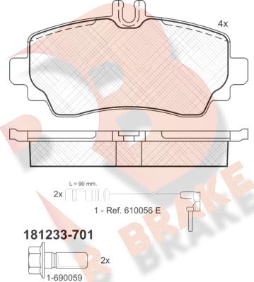 R Brake RB1233-701 - Kit pastiglie freno, Freno a disco autozon.pro