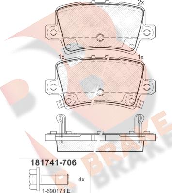 R Brake RB1741-706 - Kit pastiglie freno, Freno a disco autozon.pro