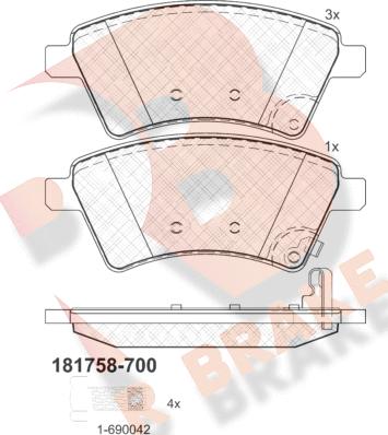 R Brake RB1758-700 - Kit pastiglie freno, Freno a disco autozon.pro