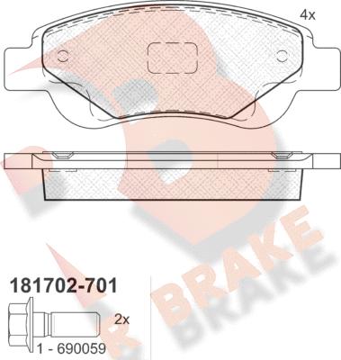 R Brake RB1702-701 - Kit pastiglie freno, Freno a disco autozon.pro