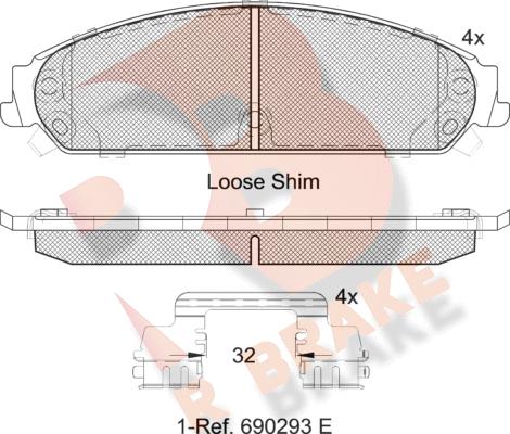 R Brake RB2068 - Kit pastiglie freno, Freno a disco autozon.pro