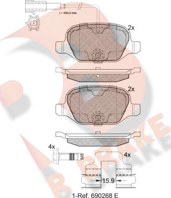 R Brake RB2038 - Kit pastiglie freno, Freno a disco autozon.pro