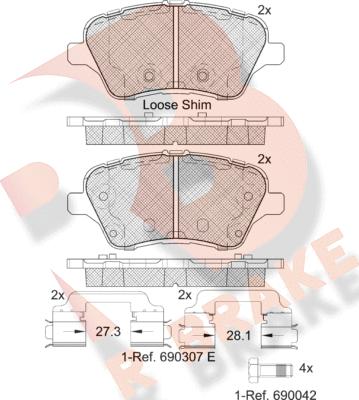 R Brake RB2108 - Kit pastiglie freno, Freno a disco autozon.pro